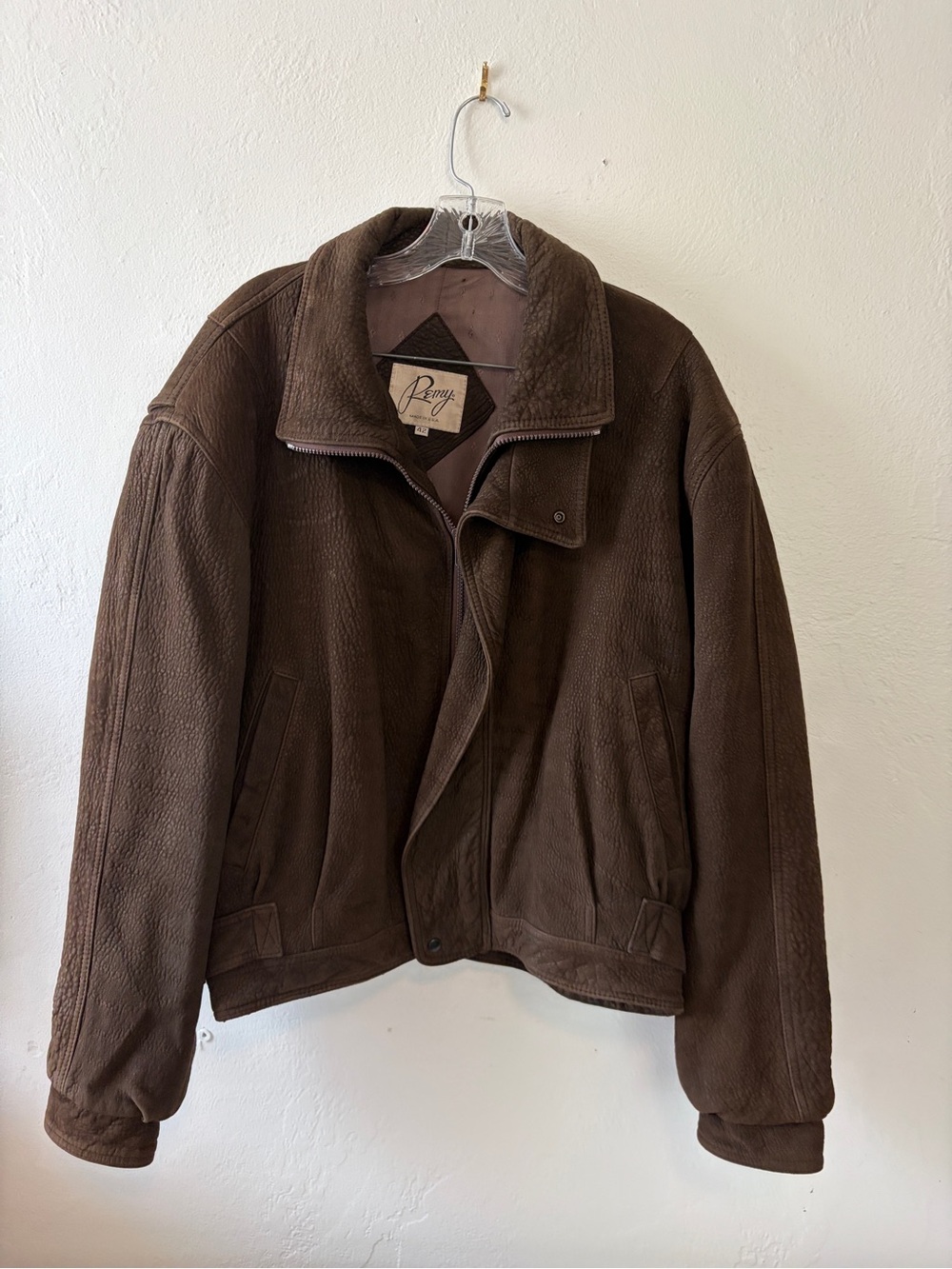 VTG Remy Brown Pebble Nubuck Leather Bomber Jacker